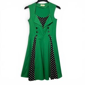 KILLREAL Kelly Green Polka Dot Fit Flare Dress Retro Pinup Rockabilly SZ Large